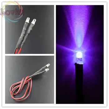 

50pcs 3MM Round Top LED 12v Pre-Wired Resistor UV Purple Bright Emitting leds DC 20 CM Pre Wired Emitting Diodes Led Light DIY