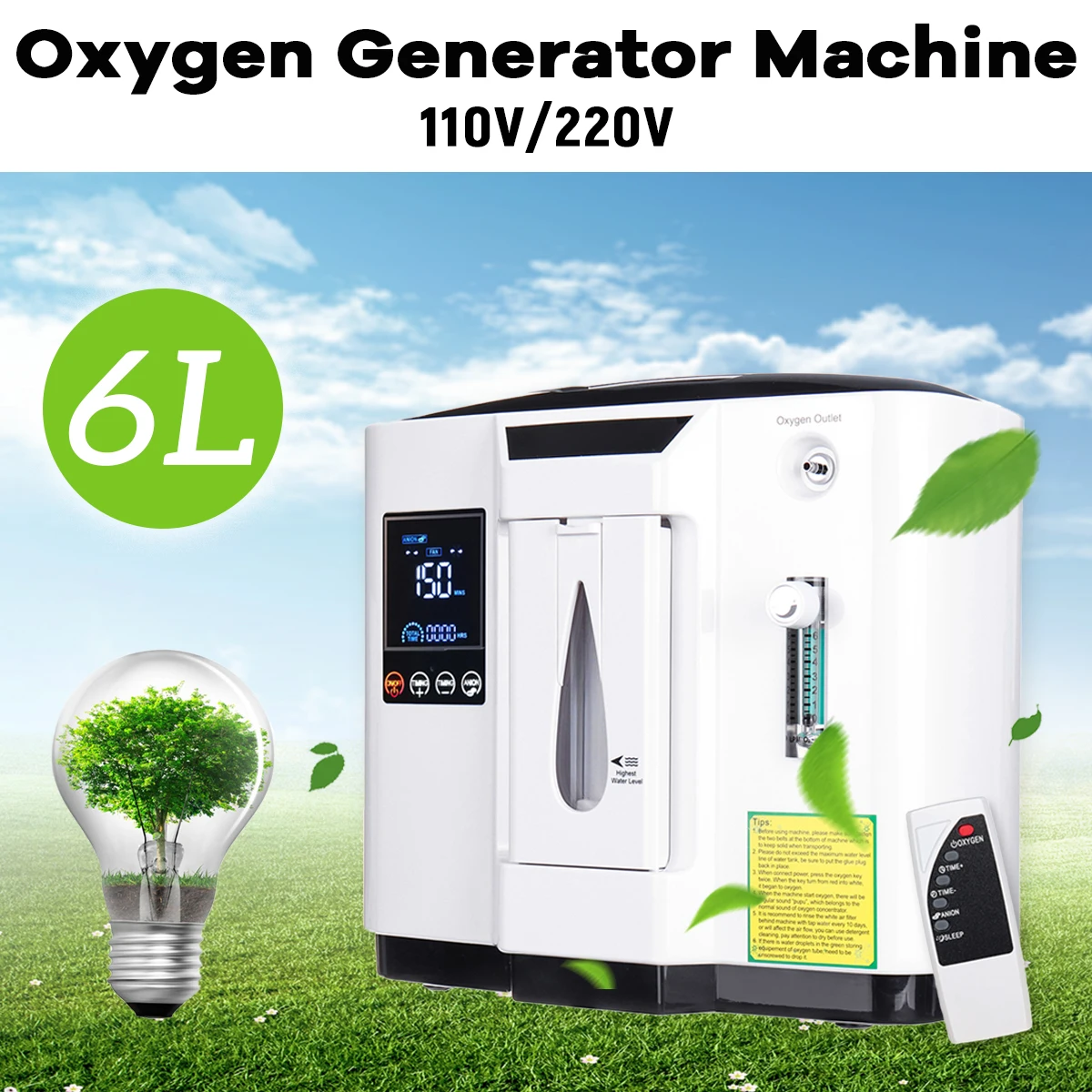 

Newest Portable 6L Adjustable 110v/220V Oxygen Generator Concentrator Home Medical Machine Quiet Household Air Purifier