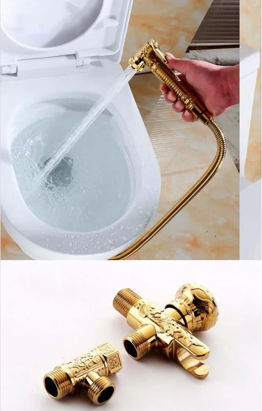 Модные высококачественные Всего Латунь золото Ванная комната биде кран Набор, туалет пушки комплект для ванной смеситель для душа комплект