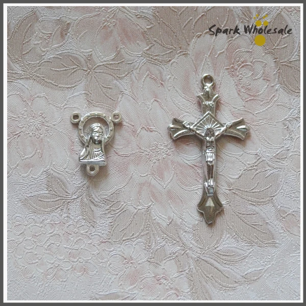 

50sets/lot Wholesale Catholic Jesus Crucifix and Fatima Centerpiece Set, Metal Pentends for Making Praying Rosary, DIY Rosary