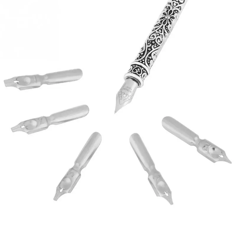 English Calligraphy Feather Dip Pen with 5 Nibs Writing Ink Set Stationery Quill Pen Gift Box