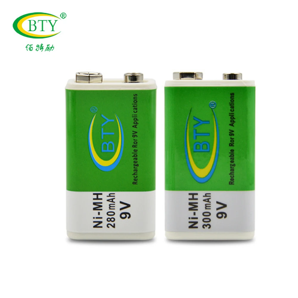 

2PCS BTY 9V 280mah Batteries NI-MH Rechargeable Battery 6F22 6LR61 For Wireless microphone Smoke alarms RC toys High quality