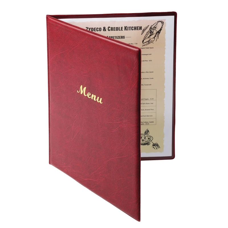 

MENUSEE PVC A4 A5 Size Burgundy Classical Restaurant Menu Holder Shows 2 Pages