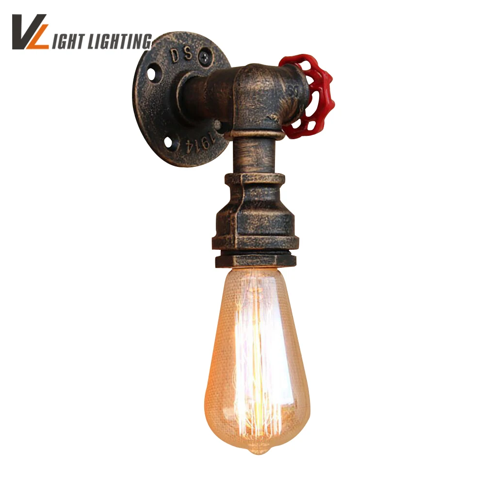 

Loft Industrial iron rust Water pipe retro wall lamp Vintage sconce lights for living room bedroom restaurant bar 90-265V