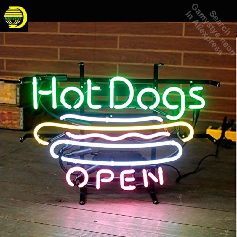 

Neon Sign for Hot Dogs Open Logo Neon Tube vintage Bright sign handcraft Lamp Store Displays Tube Glass Vintage Neon Flexible