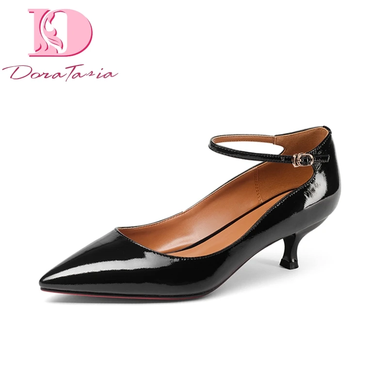 

DoraTasia Brand Design Genuine Leather Thin Med Heels Buckle Strap Solid Shoes Woman Fashion Spring Pumps Big Size 33-43