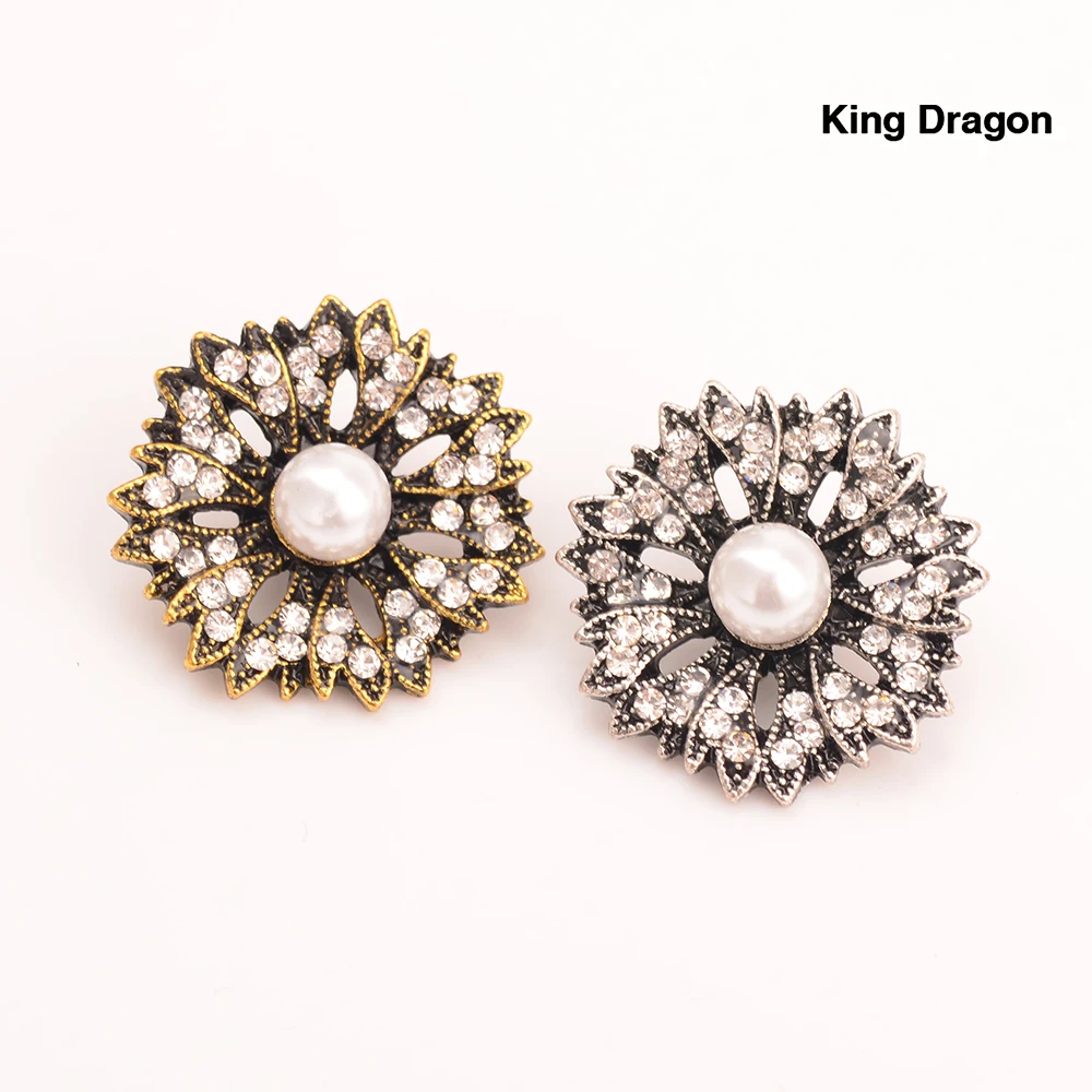 Nouveaux boutons de décoration en métal argenté et strass 21MM, 5 pièces/lot, tige arrière, Center de fleur, KD504