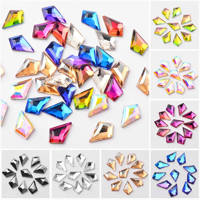 

10Pcs/Pack Shaped Nail Rhinestone Flat Back AB Color Nail Studs Shiny Crystal Mixed Colors 3D Nail Art Design Decoration