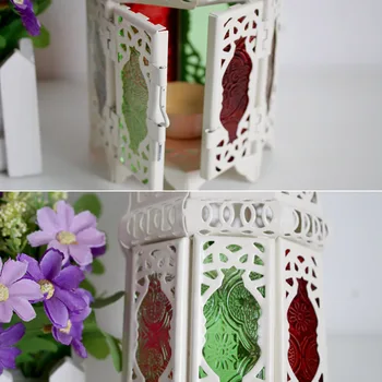 

Moroccan Style Colored Retro Iron Candle Holder Hanging Glass Metal Lantern 66CY