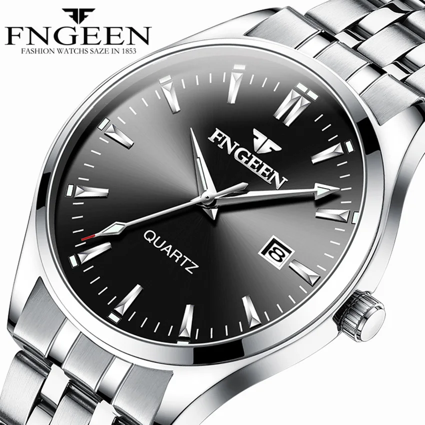 

2019 Reloj Hombre FNGEEN Watch Men Stainess Steel Quartz Watches Blue Scale Date Clock Men Fashion 2111 saat erkekler Luxury
