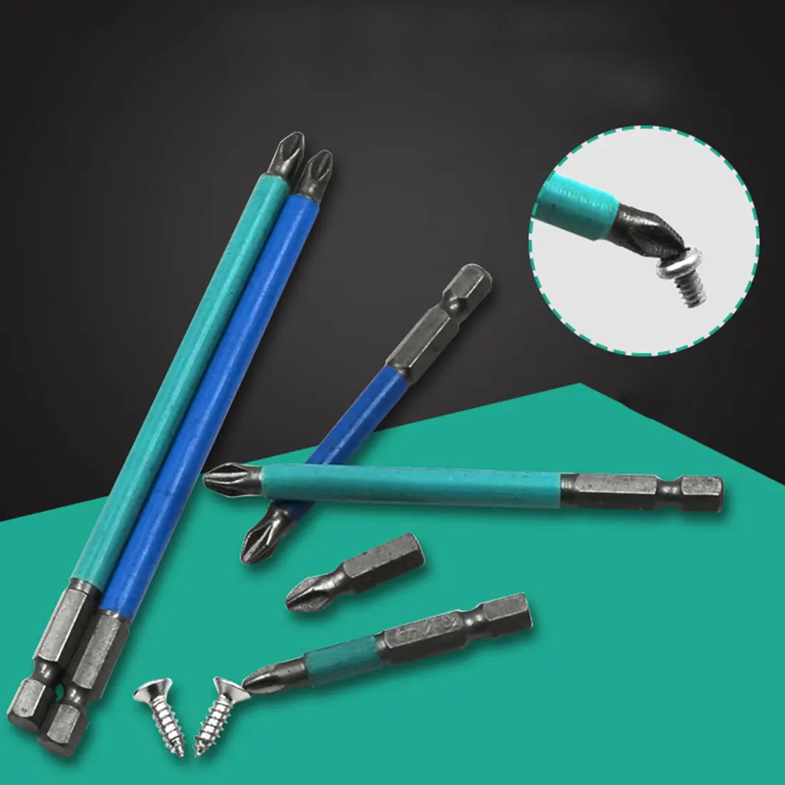 

Blue Silver 1/4" Hex Shank Magnetic Anti Slip Long Reach Electric Screwdriver Bits PH2 Single Phillips/Cross Head Power Tools