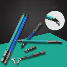 Argent bleu 1/4 "tige hexagonale magnétique anti-dérapant longue portée tournevis électrique Bits PH2 unique Phillips/croix tête outils électriques(China)