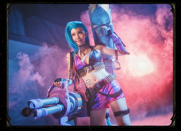 Женский костюм Джинкс с бюстгальтером шортами и чулками|cosplay costume|anime cosplay dressescosplay