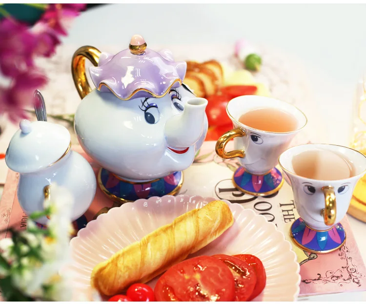 

Limited Cartoon Beauty And The Beast Porcelain Mug Tea Set Mrs Potts And Chips Teapot Coffee Cup Set Ceramic Cup Birthday Gift