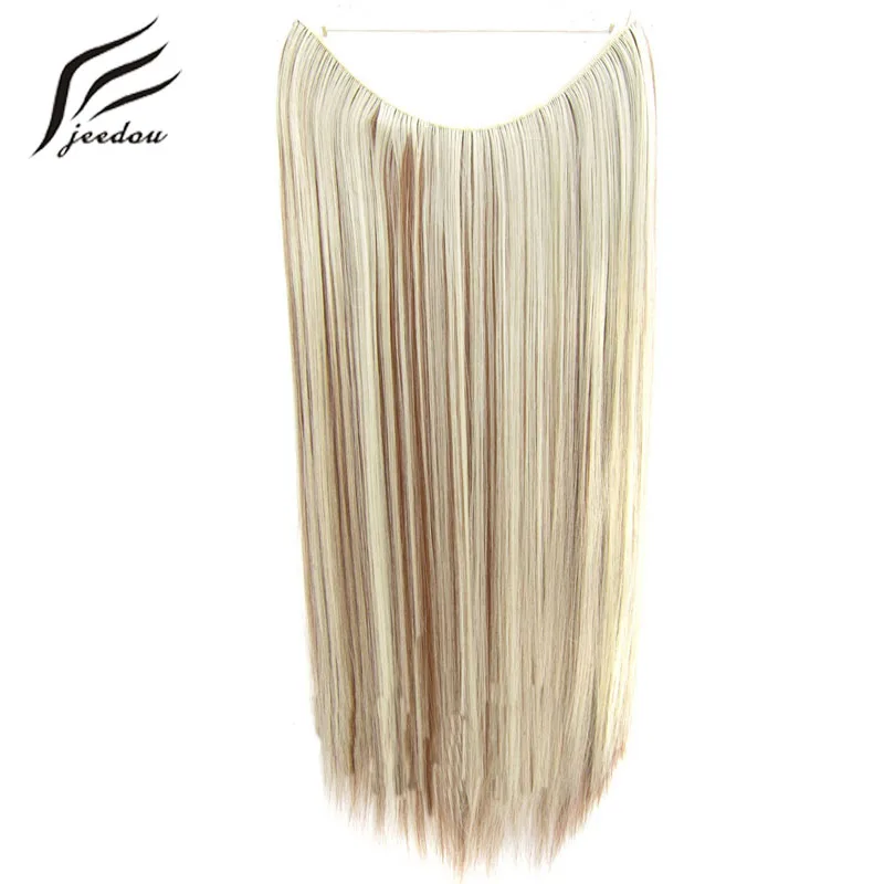 

jeedou Flip in Invisible Wire Hair Extension Synthetic 22inches 50g Secret Fish Line Natural Silky Straight Hairpieces