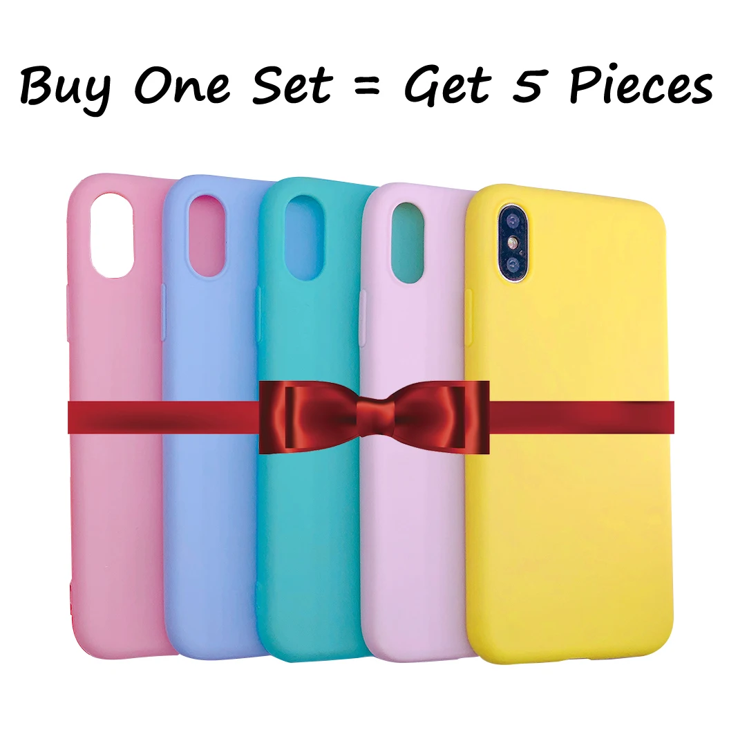 

Color silicone gift case set for iPhone 6 6s Plus X 5 SE 5S TPU Frosted Matte Case for iPhone 7 8 Plus XR XS Max Case 5pcs back