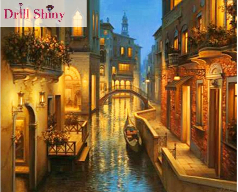 

5D diy diamond painting Venice Town oil painting cross stitch wall sticker full square drill diamond ribbon embroidery crafts