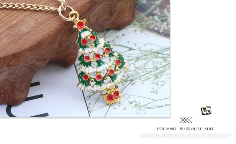 Модное рождественское ожерелье, ювелирное изделие, красочная эмаль, рождественская елка, подвески, ожерелье s для женщин, Золотое колье, рождественский подарок