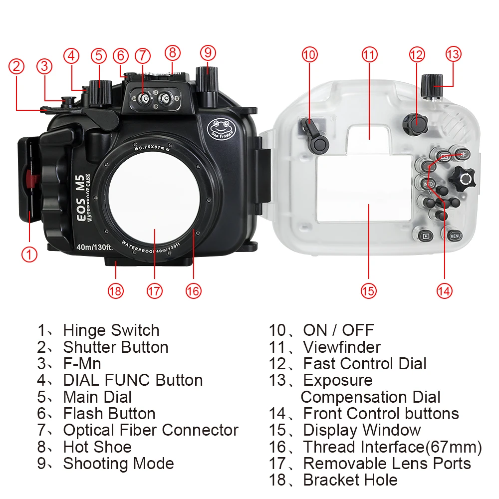 For Canon Camera EOS M5 Waterproof Case Photography Underwater 40m Freely Shoot Long Short Lens Port Diving Essential Equipment (11)