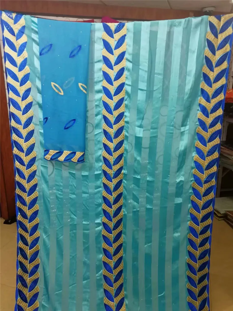 

real Silk Fabric with stones african lace fabric high quality silk organza fabric with scarf for Dress Sewing materials 5+2yards