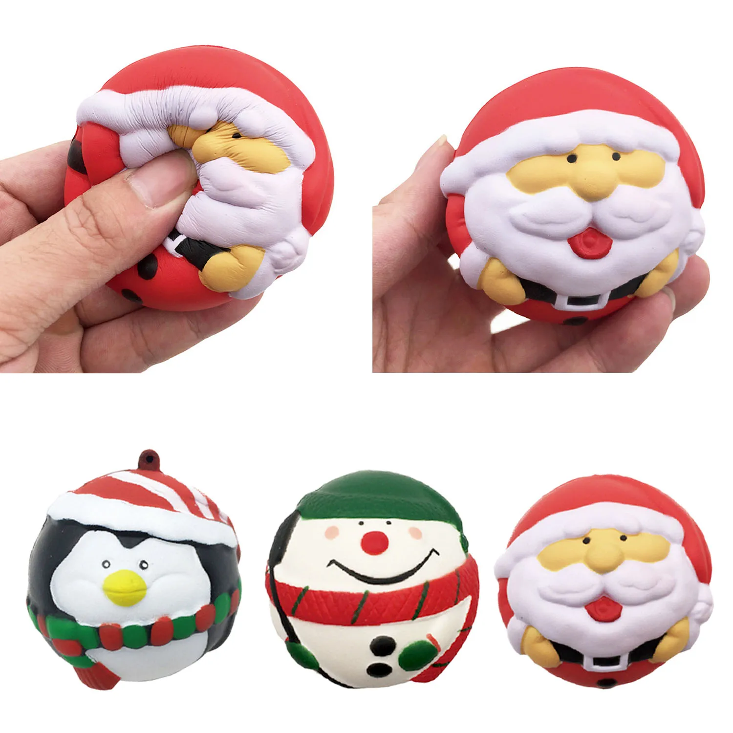 

Behogar 3pcs Kawaii Christmas Claus Snowman Penguin Squishies Toys for Child Kid Adult Slow Rising Stress Relief Home Decor Prop