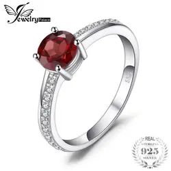 Jewelrypalace Классический круглый 1.3ct красный Натуральная гранат белый топаз Solitaire Обручение кольцо для Для женщин 925 стерлингов Серебряные