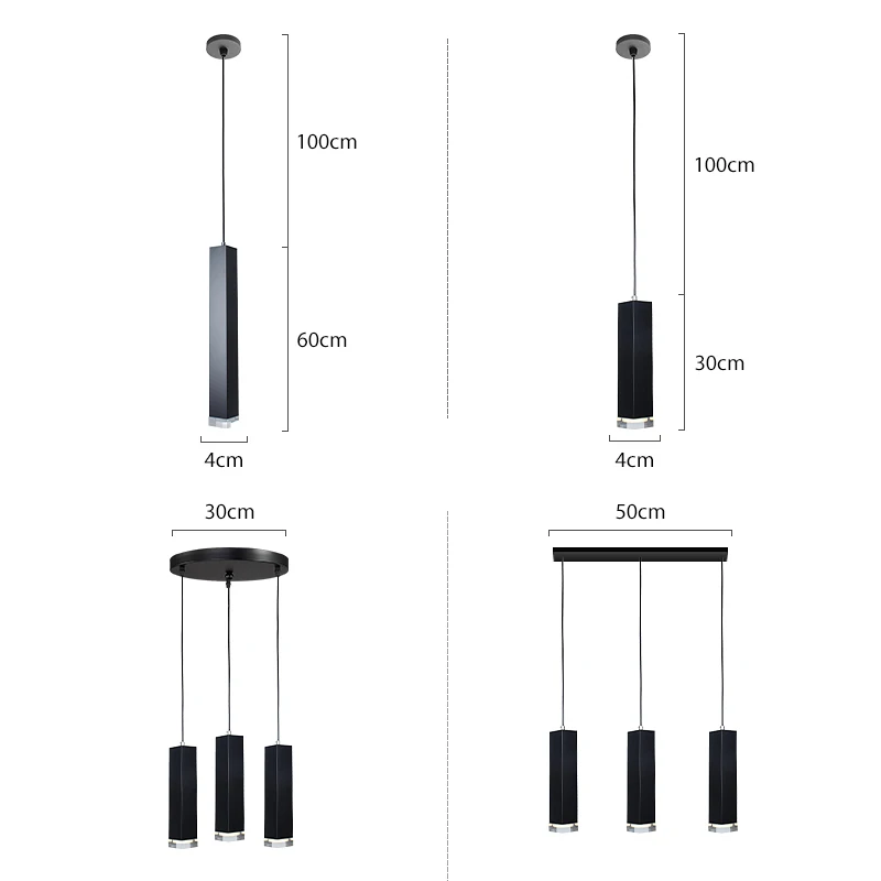 Подвесные светильники белые и черные квадратные Длинные трубки с одной головкой светильник акриловый подвесной светильник голова алюминиевый корпус декоративное освещение