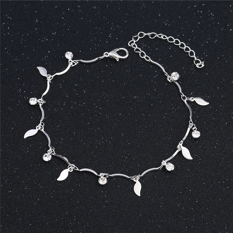 Винтажный Модный браслет с листьями и кристаллами для женщин, звенящий подбородок в богемном стиле, 925 серебро, браслет-цепочка для обуви, ювелирное изделие для ног CB132