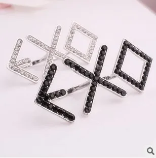 Лидер продаж! Мода KPOP EXO-K EXO-M с планеты член EXO команда логотип буквы стразы Двойное кольцо.(большой размер