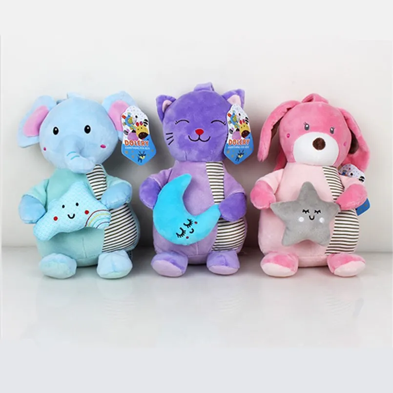 

Soft Toy Cute Animal Doll appease Elephant Rabbit cat Stroller Hanging Baby Crib Bed Hanging Pulling music box Toys Stuffed toys