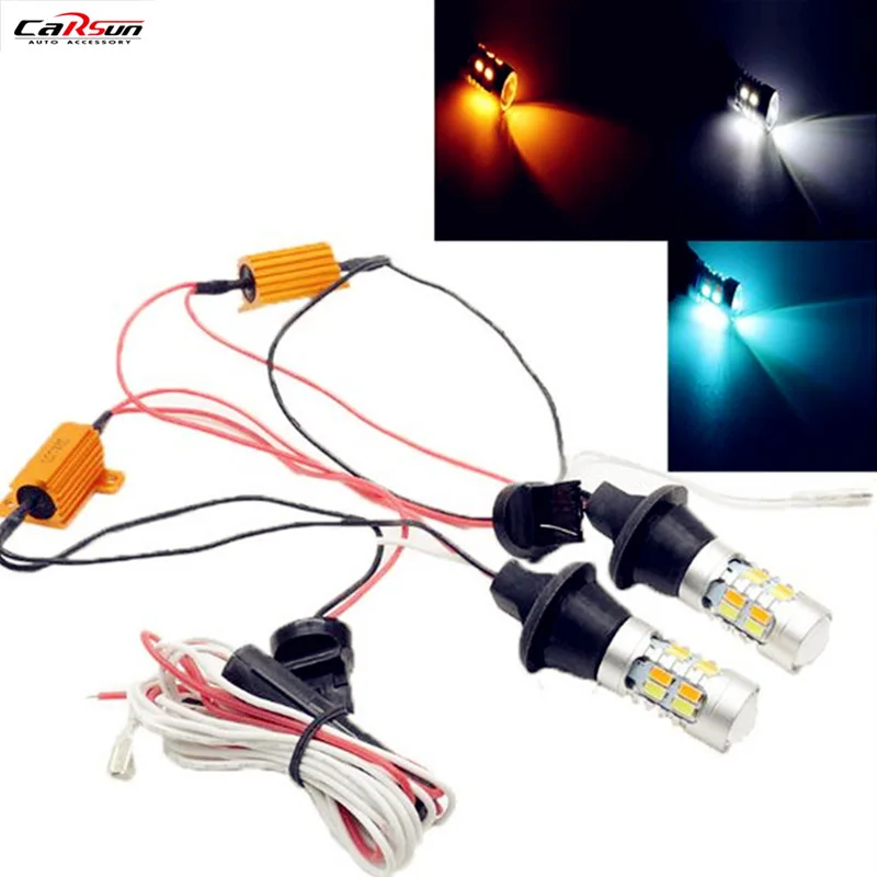 

CARSUN 1156 BAU15S T20/7440 Dual Color White/Amber Yellow Switchback LED Turn Signal Light + Error Free Canbus with Resistor DRL
