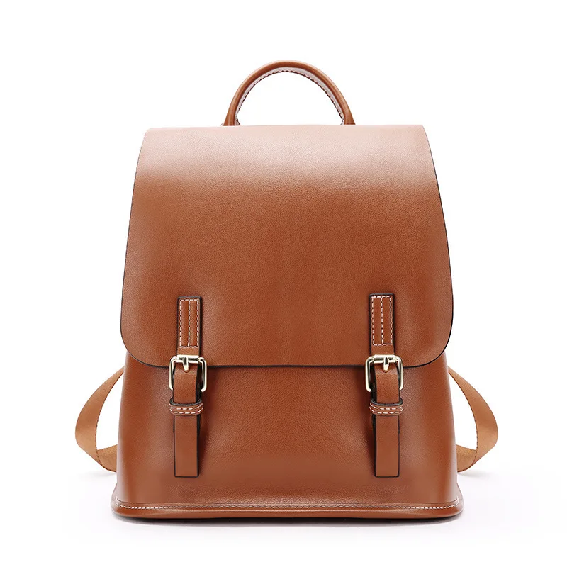 

Kajie Corfeiter Genuine Leather Backpacks For Female Oil Wax Vintage Women Backpack Cow Leather Ladies Double Shoulders Bags