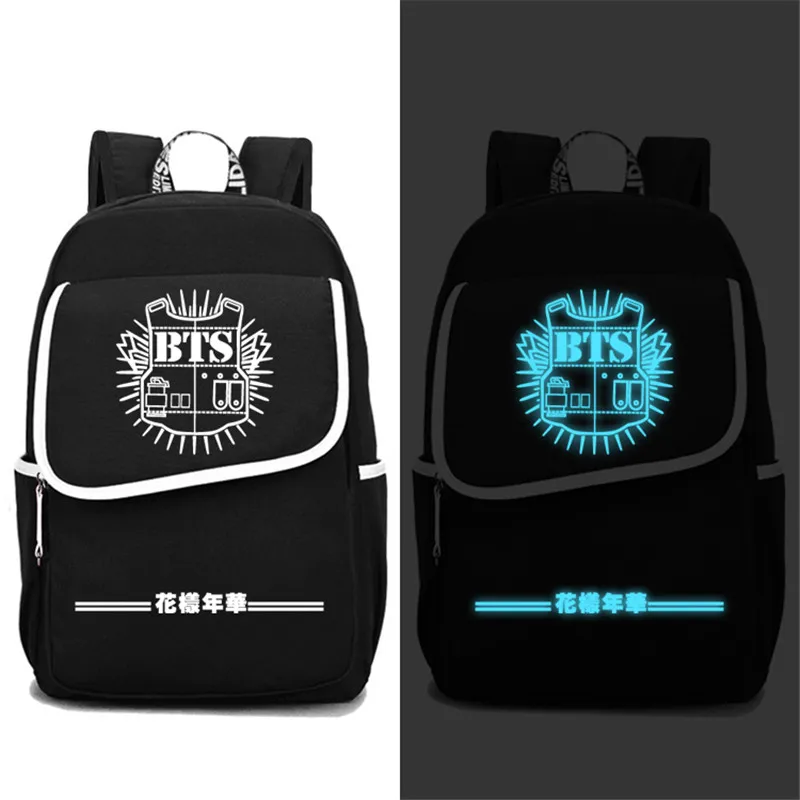 

High Quality 2017 New BTS Bangtan Boys Luminous Printing Backpack Mochila Feminina Canvas School Bags Laptop Backpack Rugzak
