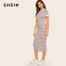 SHEIN, Полосатое платье-карандаш с контрастной горловиной и манжетами,, консервативный дизайн, цветные блоки, тянущиеся, весна-осень, облегающие Женские платья