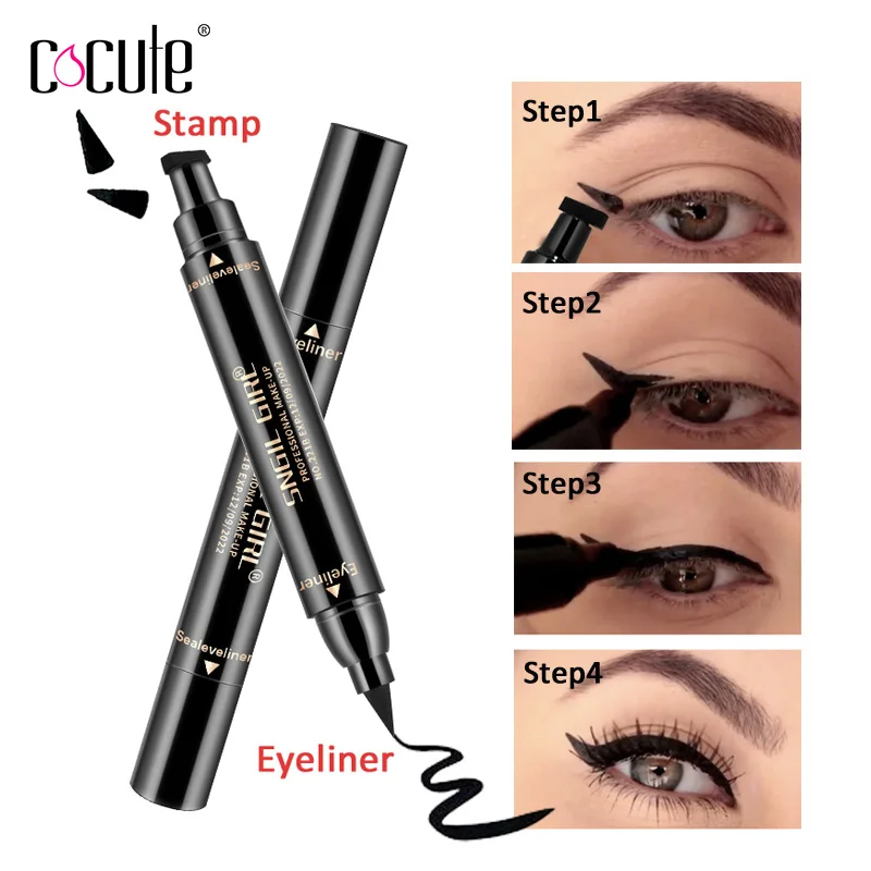 

1Pcs Double-Headed Seal Stamp Eyeliner Pencil Waterproof 2 in 1 Black Eyeliner Stamp Winged Pencil Makeup Liquid Eye Liner