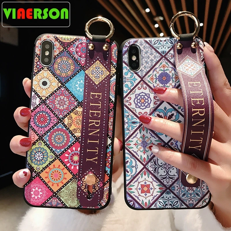 Wrist Strap Soft TPU Phone Case For Samsung Galaxy S10 S9 S8 Plus Note 8 9 Cases Vintage Flower Leopard Print Holder Cover | Мобильные