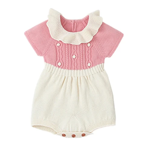 Вязаные Комбинезоны для маленьких девочек; шерстяные вязаные комбинезоны с длинными рукавами; треугольный комбинезон для маленьких принцесс; осенне-зимняя одежда для малышей - Цвет: pink and white