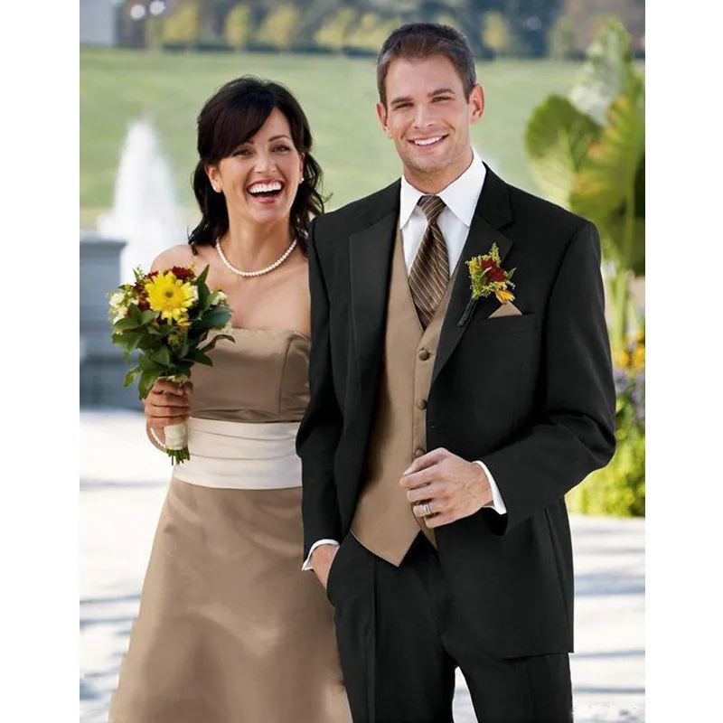 202 Luxury Black Men Suits For Wedding Satin Notched Lapel Grooms Tuxedos Three Piece Men Suits Groomsmen Suit(jacket+pants+vest)