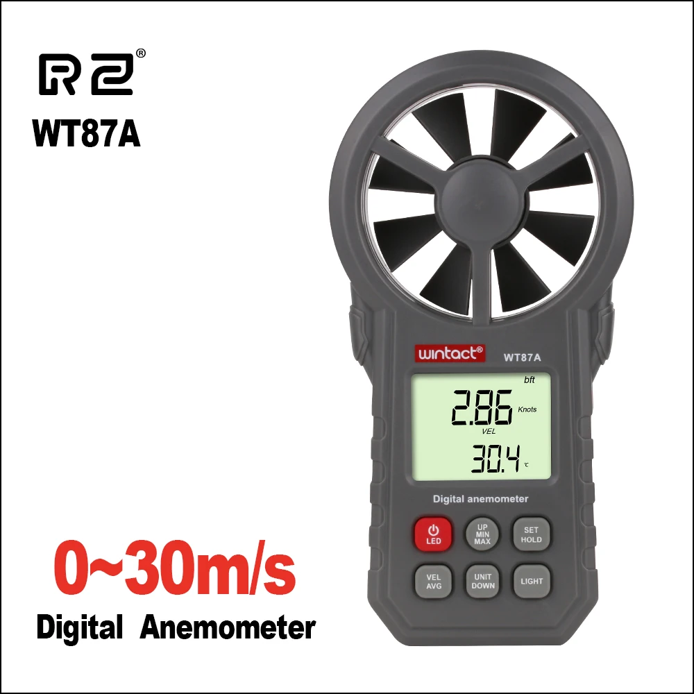 RZ Portable Anemometer Thermometer Wind Speed Gauge Meter Anemometro Windmeter 30m/s LCD Digital Hand-held Measure Tool RZ818 |
