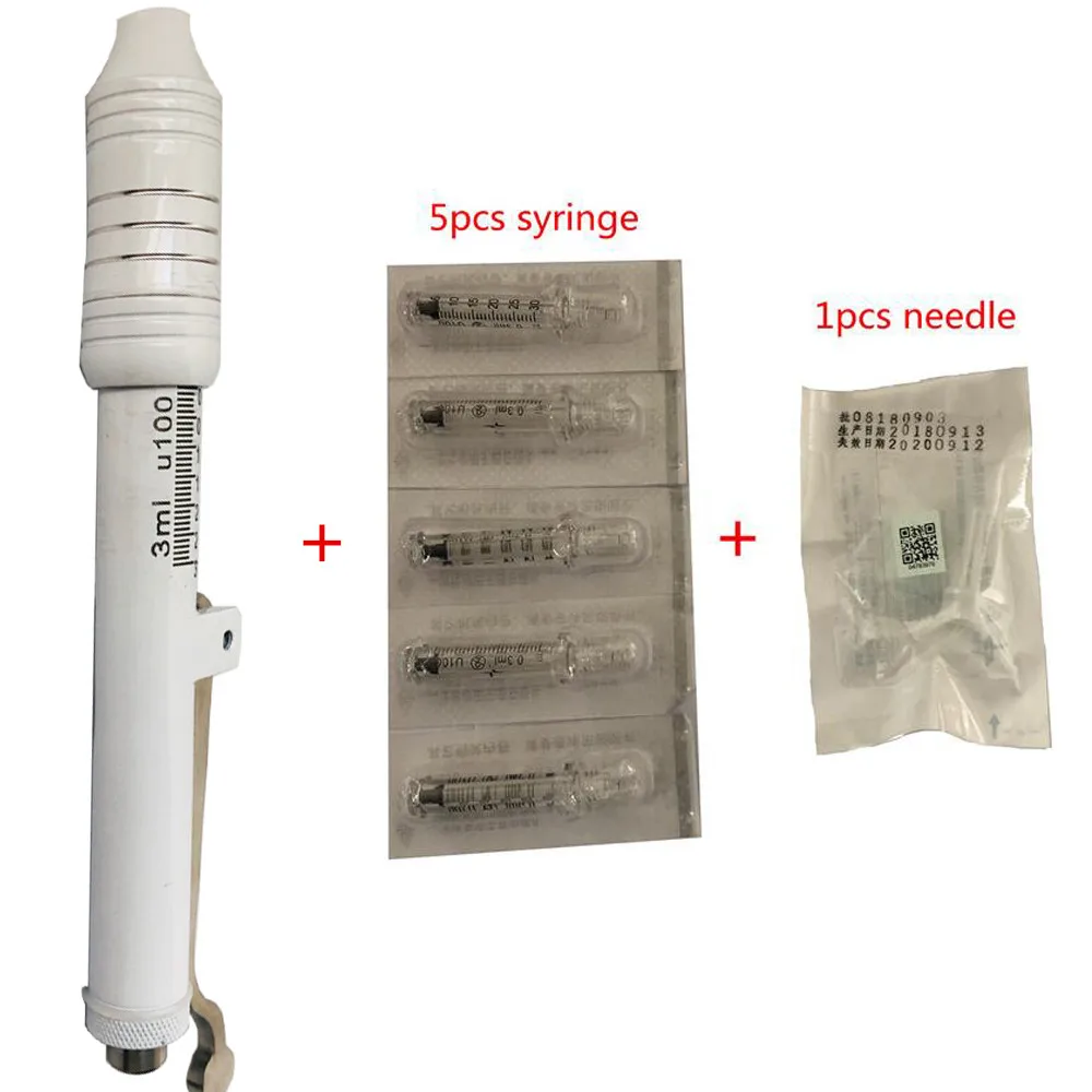 Белая гиалуроновая ручка+ 5 шт. шприц массаж иглой Распылитель ручка комплект высокого давления кислотные пистолеты против морщин шприц для воды