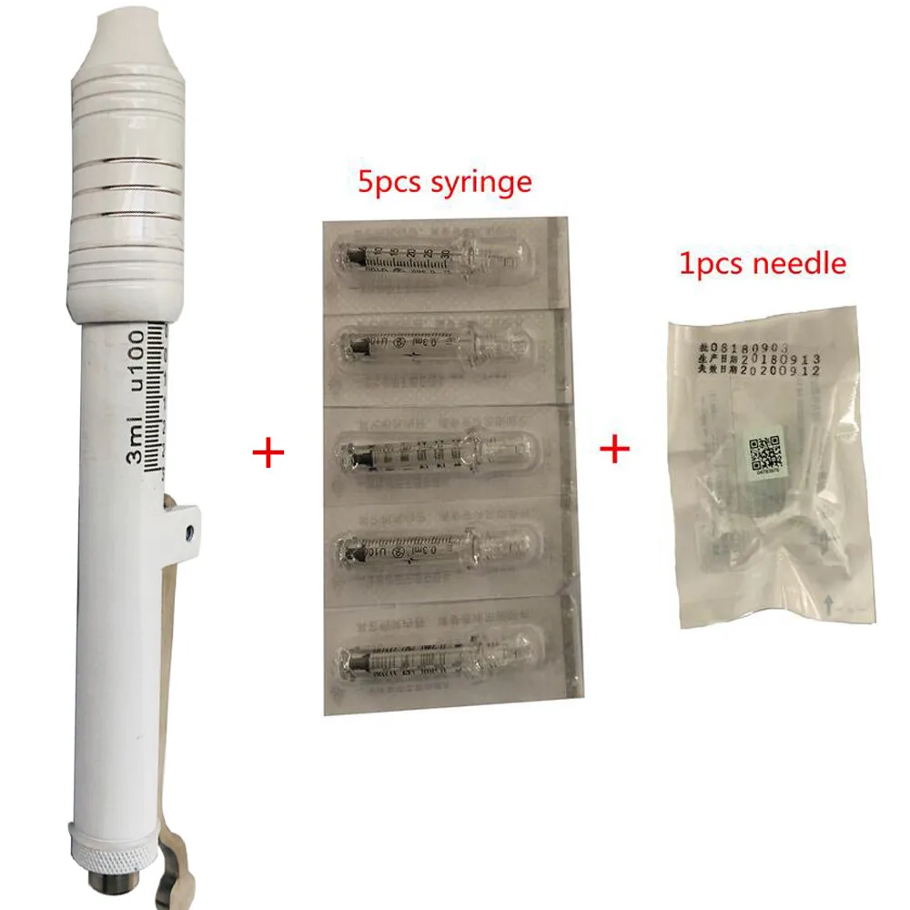 

white Hyaluronic Pen + 5pcs Syringe Needle Massage Atomizer Pen Kit High Pressure Acid Guns Anti Wrinkle Water Syringe Needl