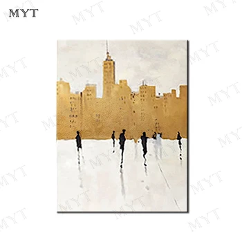 

MYT People Move In The City Square Abstract Art Modern yellow Level acrylic Painting Canvas Art Living Room Art Office Pictures