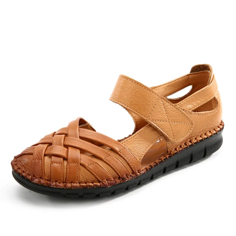 Летняя обувь женская обувь из натуральной кожи без каблука сандалии на мягкой подошве удобная женская обувь ручного шитья Римские сандалии
