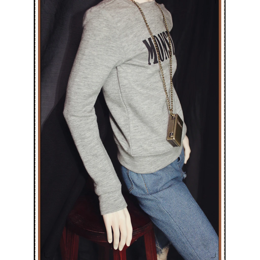 Fashion 1/3 BJD Long Sleeve Tshirt Ripped Jeans Set Outfit Clothes Accessory for Normal 70cm Uncle Size Doll