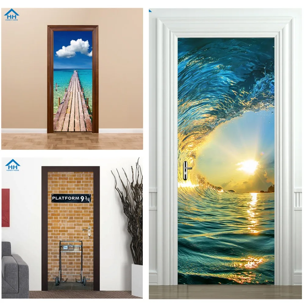 

3D Sea View School Door Stickers Self adhesive Dorm Room Door Renovation Harry Potter PVC Vinyl Poster Wallpaper Art Mural Decor