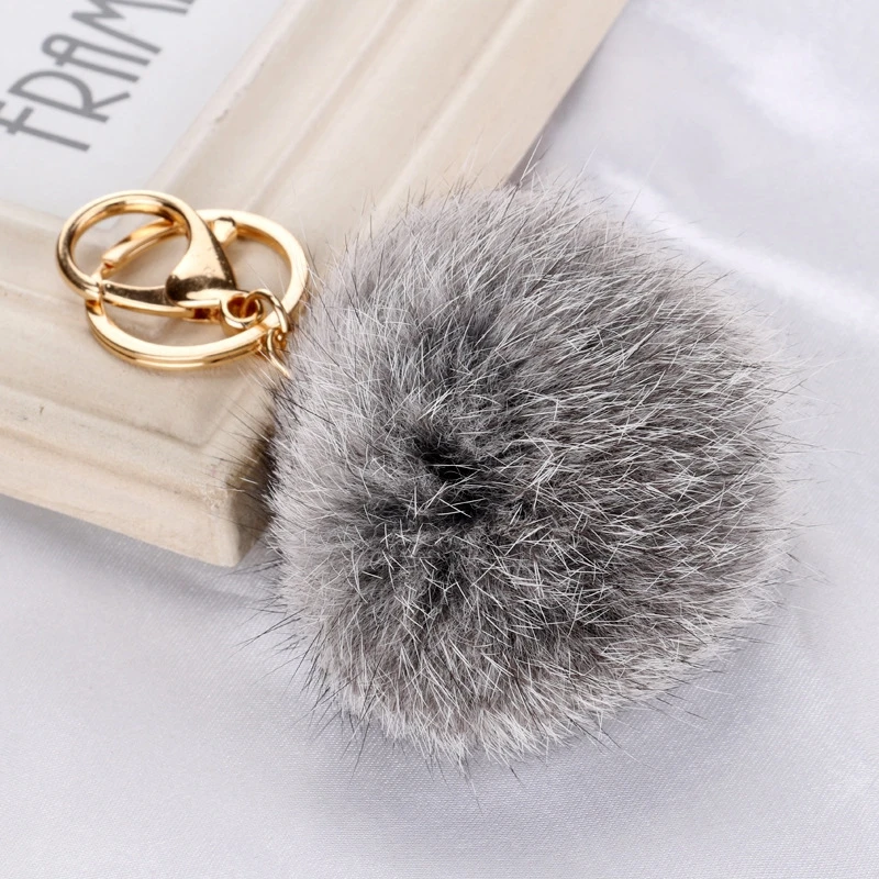 

23 Colors Ball Keychain Bag Car Key Pendant For Women Girl Gold Keychain Faux Rabbit Fur Llaveros Christmas Jewelry Accessories