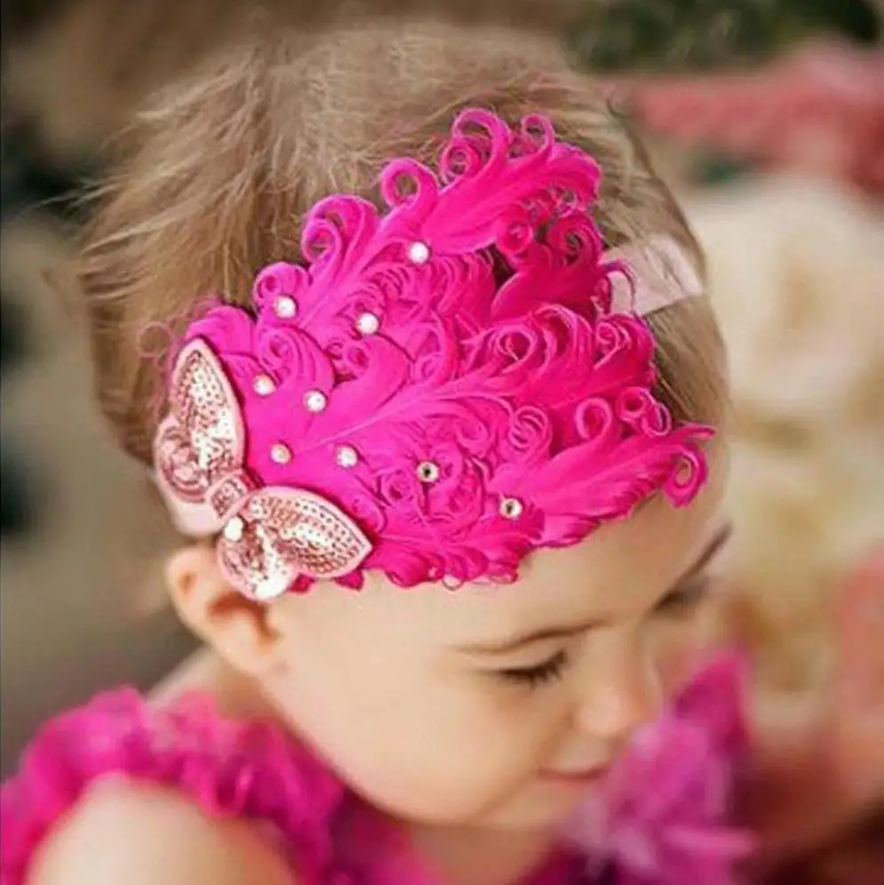 Purple Feather Headband Hairband Accessories Girls Baby Infant Toddler Children 