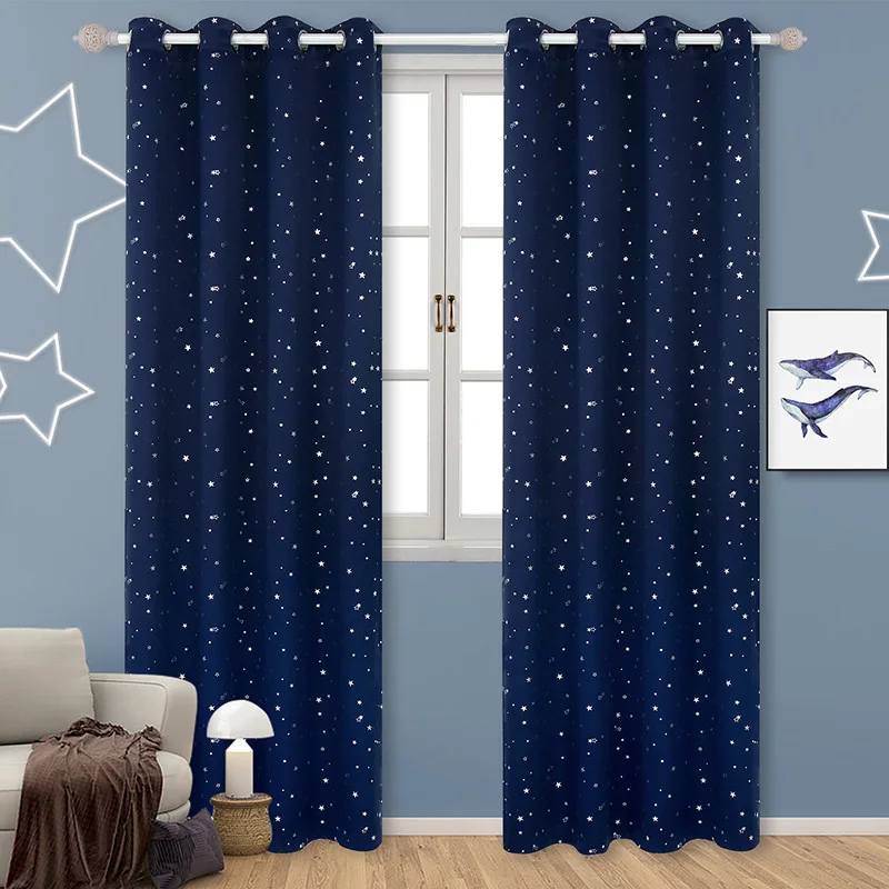 Brillante tela de estrellas de los niños Cortinas de la habitación para niños niño niña dormitorio habitación azul/Rosa apagón Cortinas de cortina