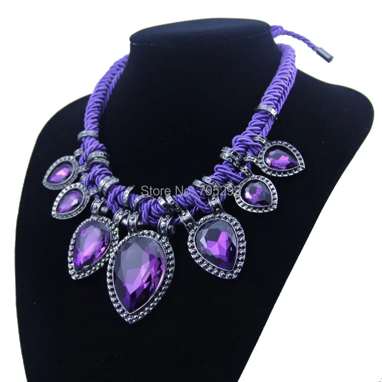Новая мода веревка цепь Кристалл Teardrop Камень Подвески колье себе Цепочки и ожерелья для Для женщин