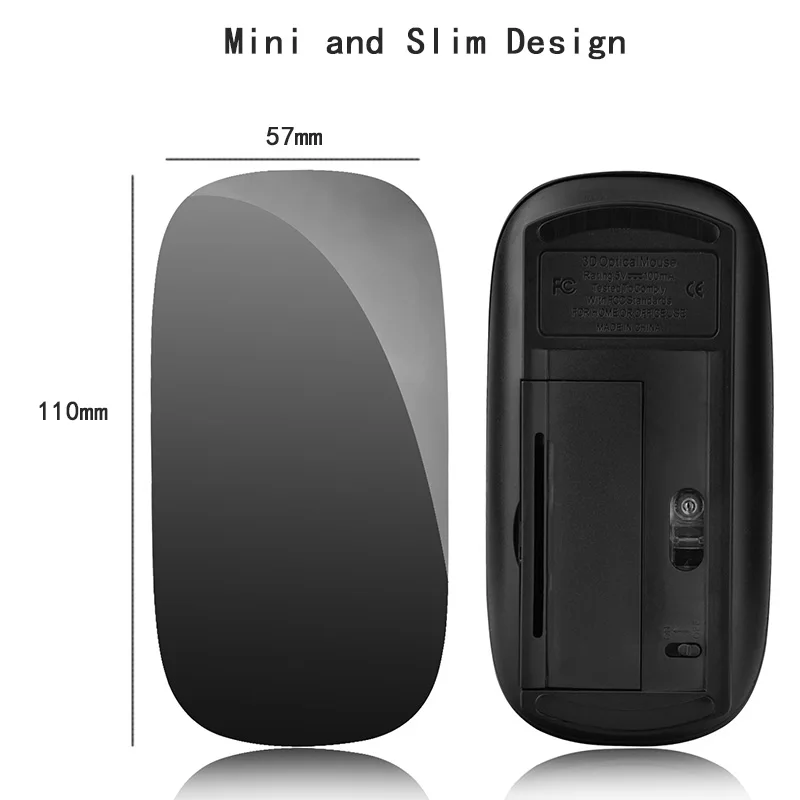 Эргономичная USB Беспроводная тонкая мышь Волшебная с сенсорными колесами 2 4G